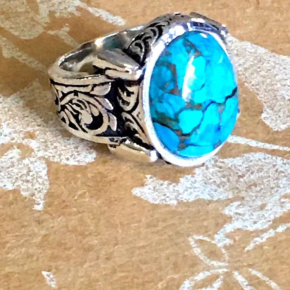 SALE Turquoise 925 Sterling Silver Ring - Picture 2 of 7